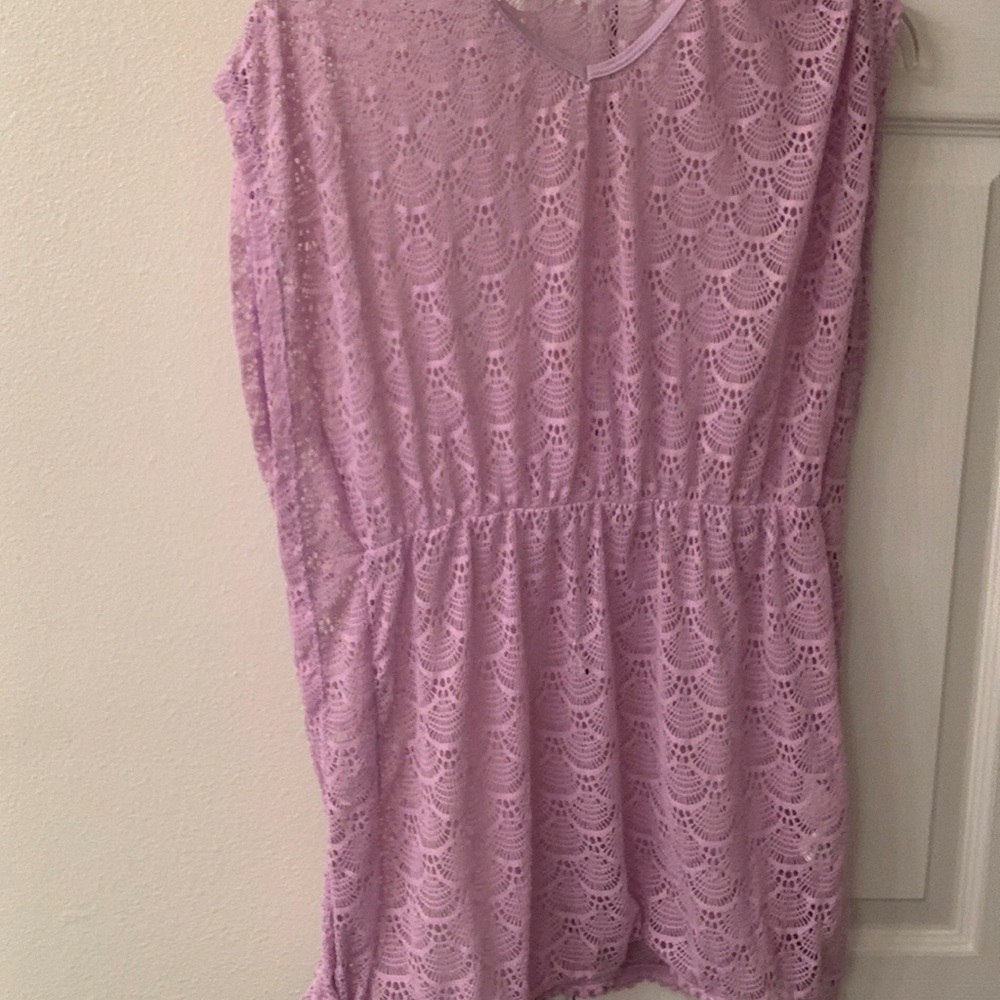 Purple lace see through bathing suit cover